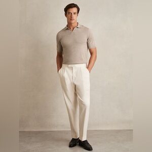 Reiss Men’s Duchie Wool Open-Collar Polo Shirt in Wheat Melange Size Small NEW